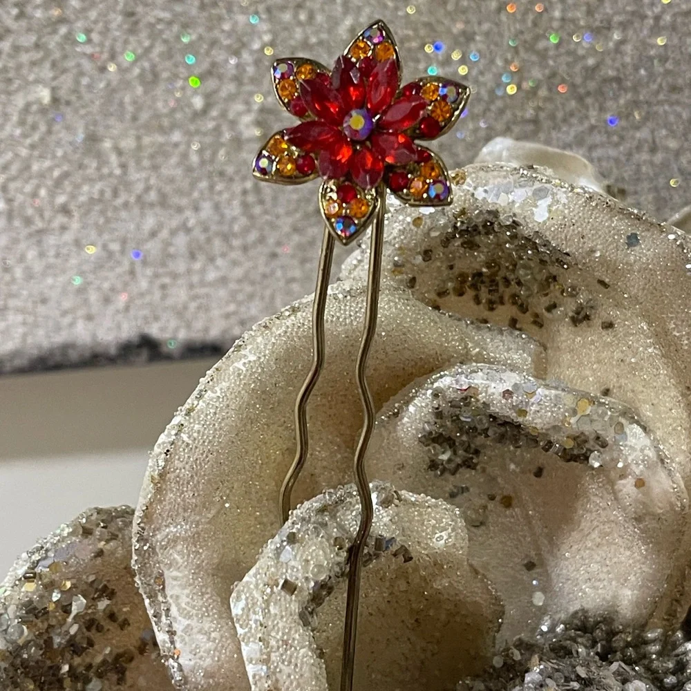 Red and Orange Floral Hair Pin